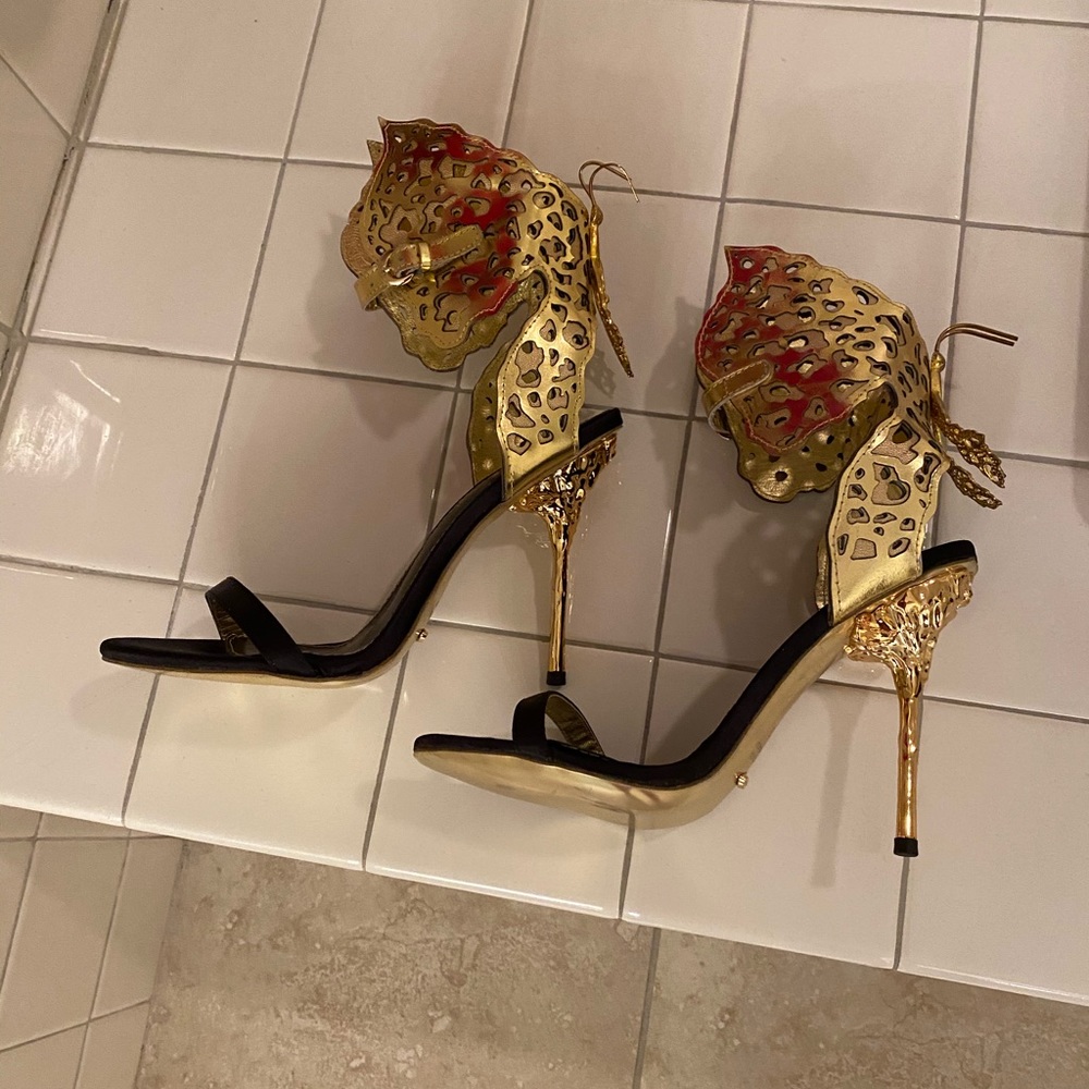 Sergio Rossi Butterfly Gold Heels